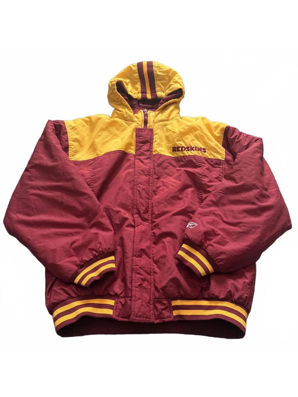 Vintage Reebok Washington Redskins NFL Hooded Puffer Jacket Burgundy Gold Y2K